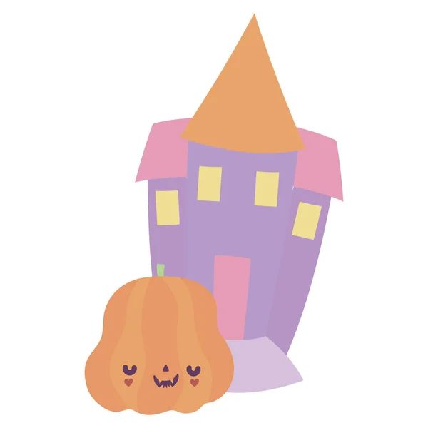 Szczęśliwy halloween uroczystości dyni i zamku — Wektor stockowy