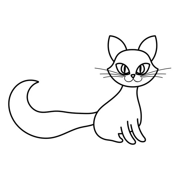 Gato sentado con grande cola línea estilo — Vector de stock