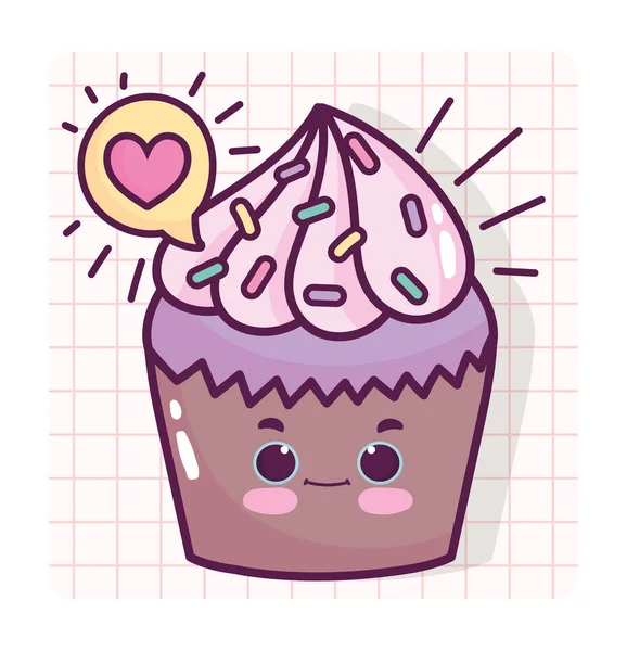 Φαγητό χαριτωμένο γλυκό cupcake αγάπη καρδιά κινούμενα σχέδια — Διανυσματικό Αρχείο