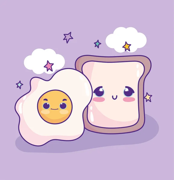 Food cute fried egg and bread cartoon — Stok Vektör