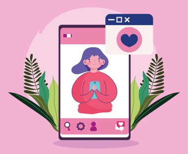 Ekrandaki genç kadın akıllı telefon sohbeti aşkı