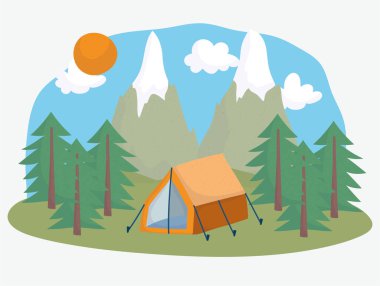 Kamp çadırı orman dağları tatil macera tasarımı