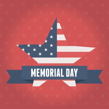 happy memorial day, flag shaped star emblem red background american celebration