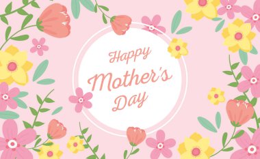 happy mothers day, flowers decoration ornate label