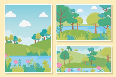 landscape lake flowers trees foliage nature greenery