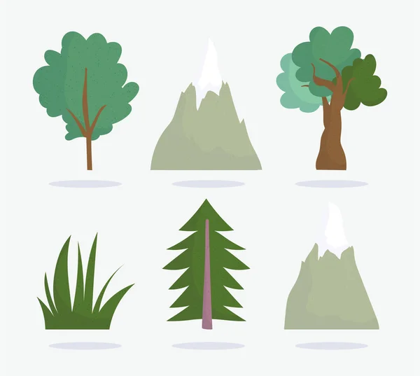 Camping montagne buisson arbres vacances activité aventure conception — Image vectorielle
