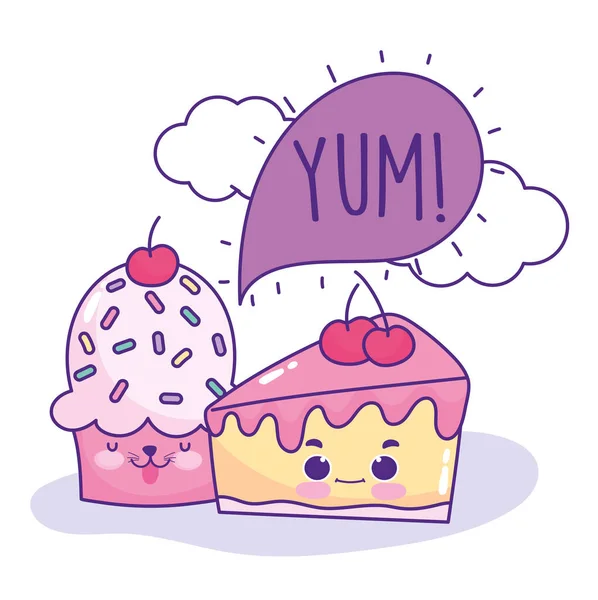 Food cute cake cupcake speech bubble cartoon — 스톡 벡터