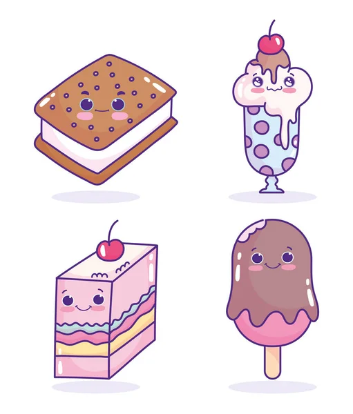 Food cute milkshake ice cream in stick jelly cartoon — Stockvector