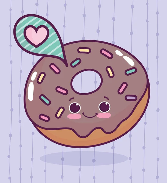 Food cute chocolate donut love heart cartoon — 图库矢量图片
