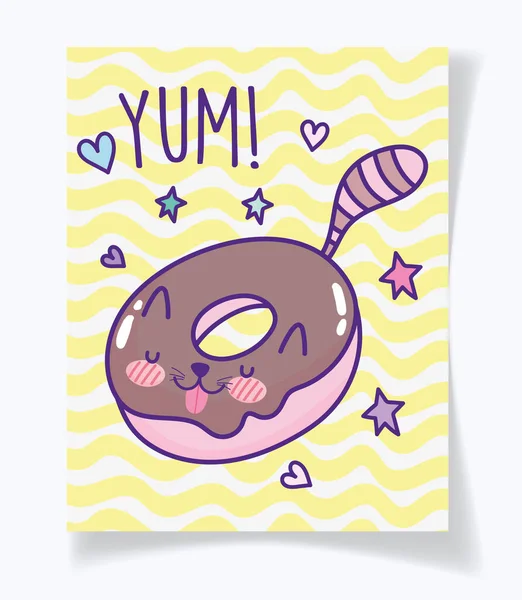 Food cute donut chocolate cat shaped cartoon — 스톡 벡터