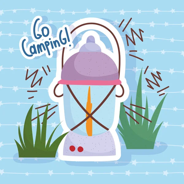 Camping lanterna natureza férias atividade aventura design —  Vetores de Stock