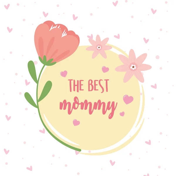 Feliz día de las madres, la mejor mamá flores decoración puntos insignia — Vector de stock