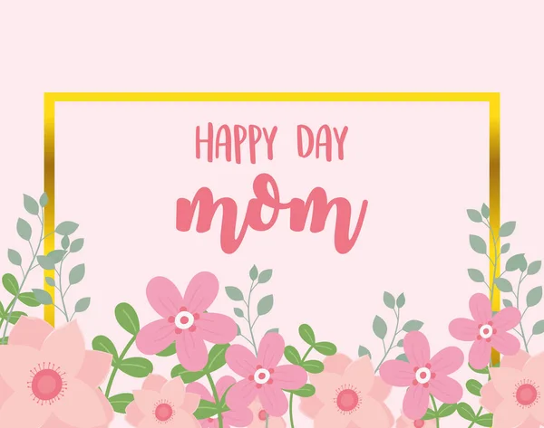 Happy mothers day, pink flowers leaves pink background — Stockvektor