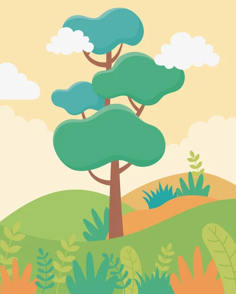 Paisaje árboles hojas cielo follaje naturaleza verde imagen — Vector de stock