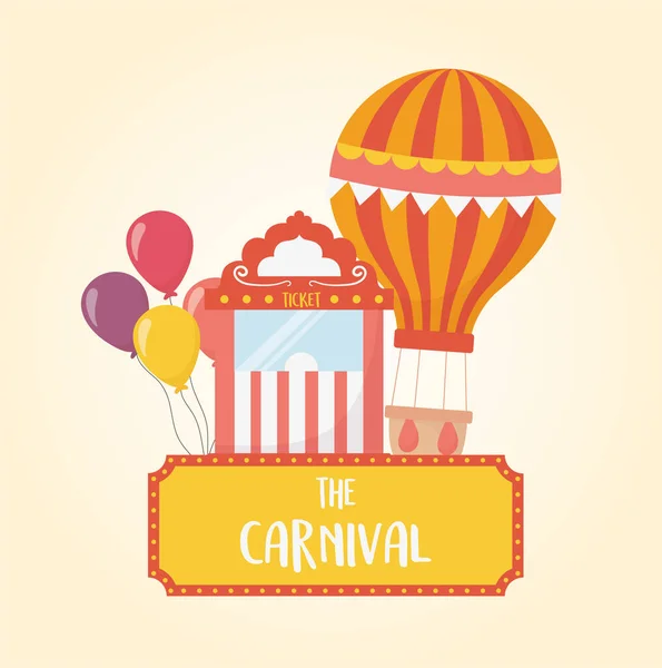 Diversão feira carnaval balão de ar bilhete cabine e balões recreação entretenimento —  Vetores de Stock