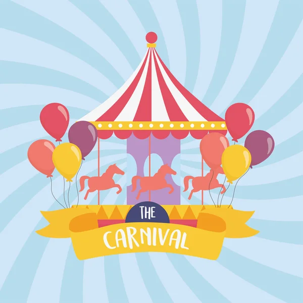 Szórakoztató tisztességes karnevál körhinta és léggömbök rekreációs szórakozás — Stock Vector