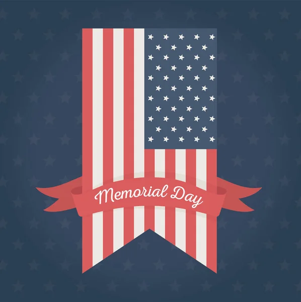 Feliz dia memorial, bandeira vertical fita estrelas fundo azul celebração americana — Vetor de Stock