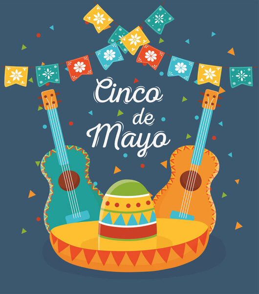 cinco de mayo guitars and hat pennants mexican celebration