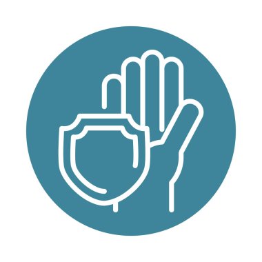 Virüs covid 19 salgın el kalkanı koruma bloğu çizgi simgesi