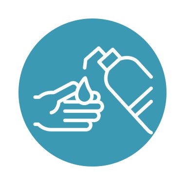 Virüs covid 19 salgın hastalık temizleme elle sıvı sabun bloğu çizgi simgesi