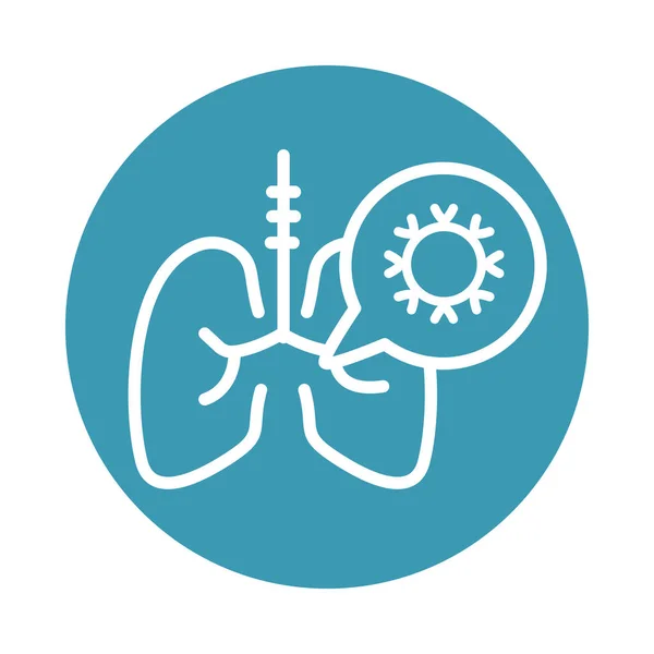 Virus covid 19 pandemia enfermedad pulmonar infección bloque línea estilo icono — Archivo Imágenes Vectoriales