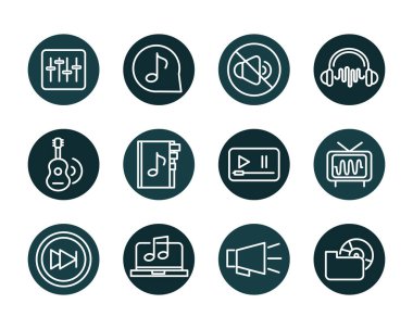 sound audio volume music block style icons set