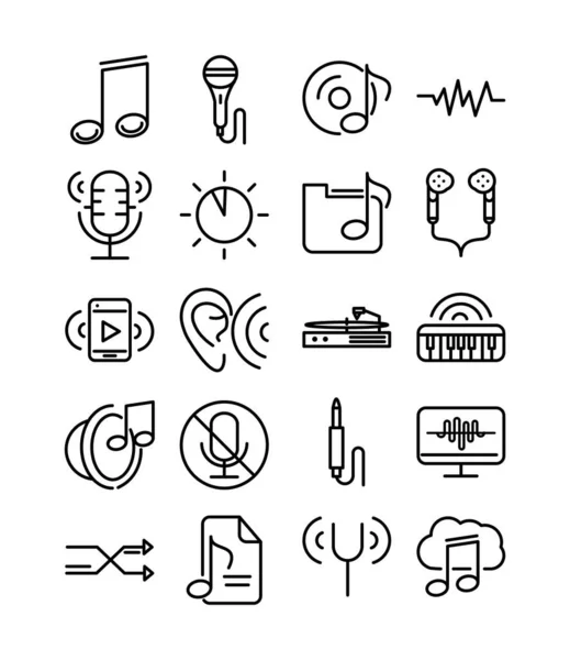 Sound audio volume music line style icons set — Stock Vector