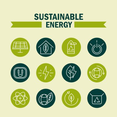 sustainable energy alternative renewable ecology icons set block line style icon
