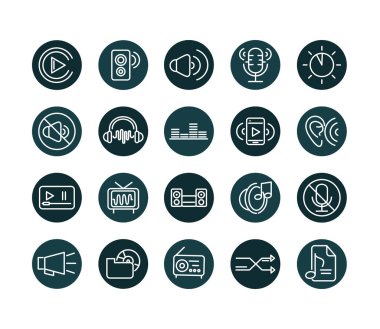 sound audio volume music block style icons set