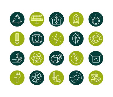 sustainable energy alternative renewable ecology icons set block line style icon