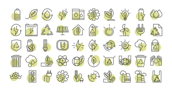 Sustainable energy alternative renewable ecology icons set line style icon — Stock Vector