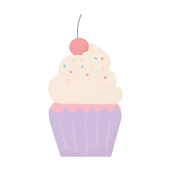 Joyeux anniversaire doux cupcake cerise célébration icône isolée — Image vectorielle