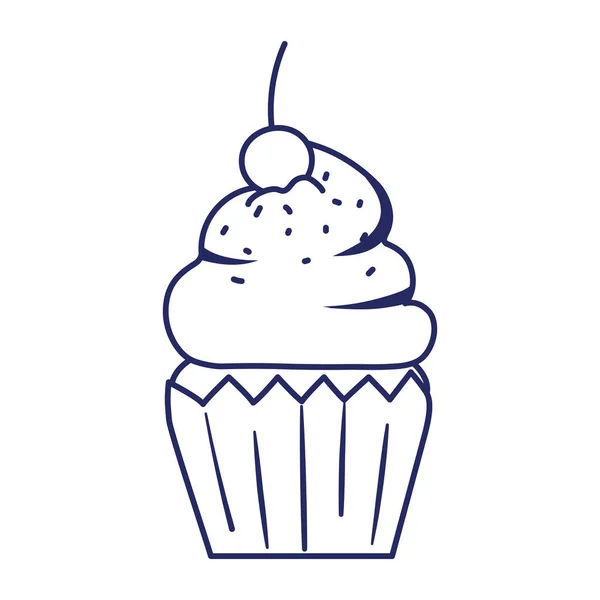 Feliz cumpleaños dulce cupcake cereza celebración aislado icono línea estilo — Archivo Imágenes Vectoriales