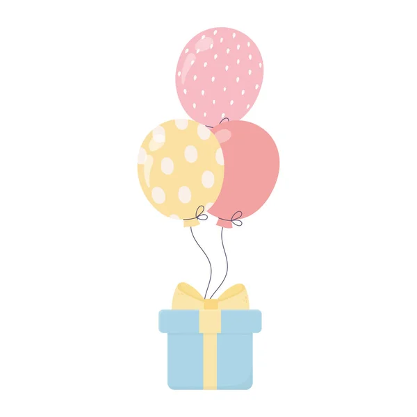 Feliz cumpleaños regalo caja globos sorpresa celebración decoración — Vector de stock