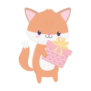 Mutlu yıllar küçük tilki hediye kutusu hayvan çizgi filmiyle