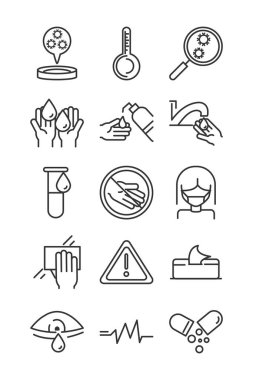 Virüs covid 19 salgın solunum pnömonisi ikonları çizgi biçimi simgesi oluşturdu