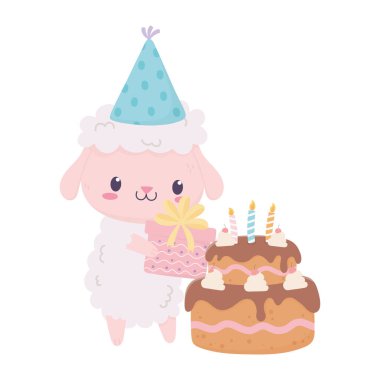 Mutlu yıllar koyun hediye pastası dekorasyon kartı