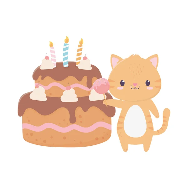 Feliz cumpleaños tigre con la tarjeta de decoración de la celebración del pastel de caramelo — Archivo Imágenes Vectoriales