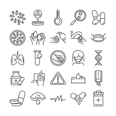 Virüs covid 19 salgın solunum pnömonisi ikonları çizgi biçimi simgesi oluşturdu