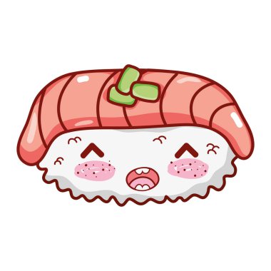 kawaii pirinç somonu ve wasabi çizgi filmi, suşi ve rulo.