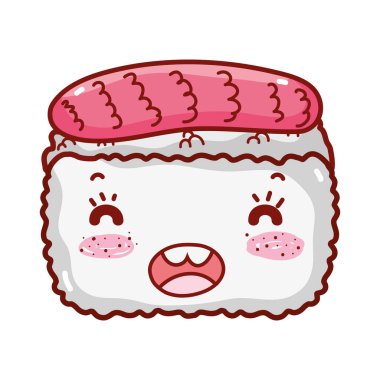 kawaii suşi pilav ve balık yemi çizgi film, suşi ve rulo.