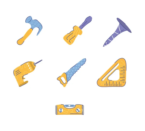 Conjunto de herramientas de línea de trabajo e iconos de relleno — Vector de stock