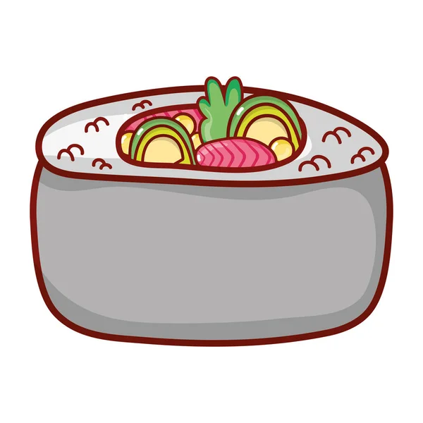 Sushi algas frescas verduras comida menú japonés dibujos animados icono aislado — Vector de stock