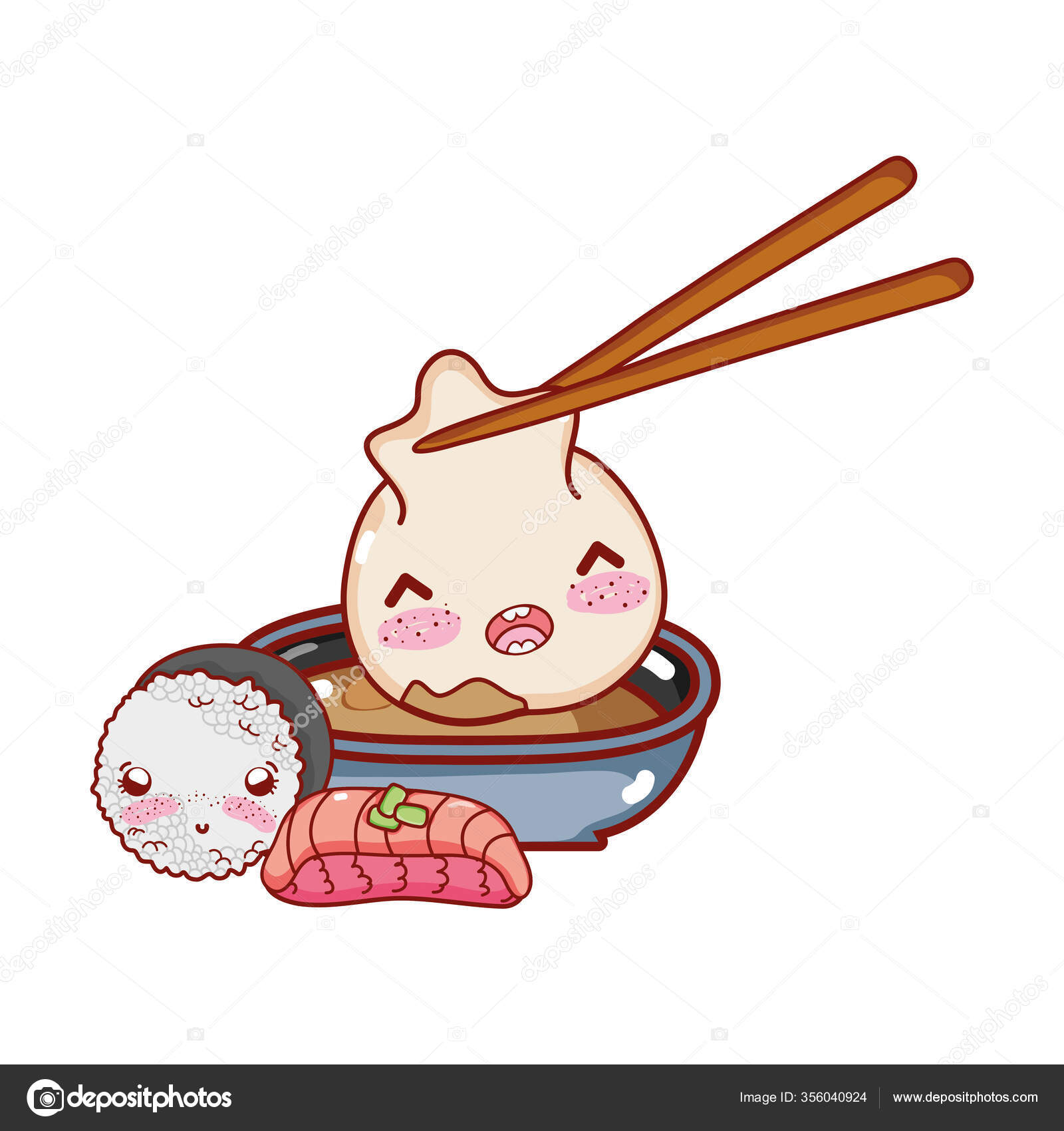 Kawaii with dumpling in sauce rice and fish food japanese cartoon, sushi and rolls Stock Vector Image by ©stockgiu #356040924 Kawaii with dumpling in sauce rice and fish food japanese cartoon, sushi and rolls Stock Vector Image by ©stockgiu #356040924