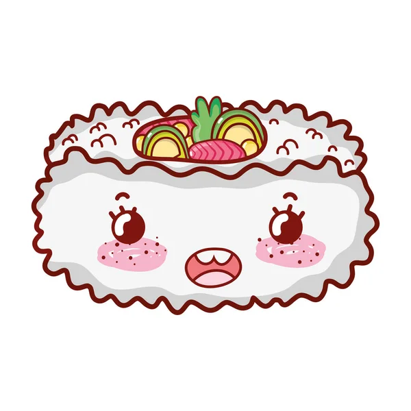 Kawaii sushi rizs hal zöldség karikatúra, sushi és tekercs — Stock Vector