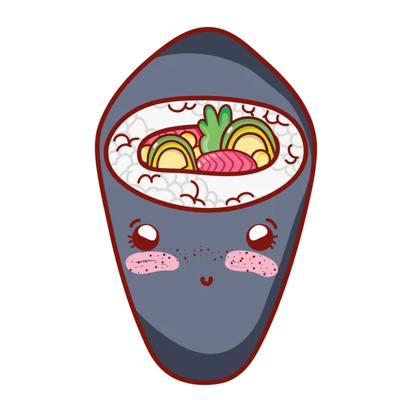 Kawaii sushi temaki cibo cartone animato, sushi e rotoli — Vettoriale Stock