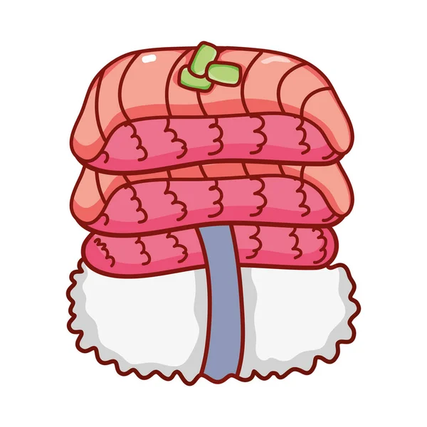 Sushi arroz salmón wasabi comida japonés menú dibujos animados aislado icono — Vector de stock