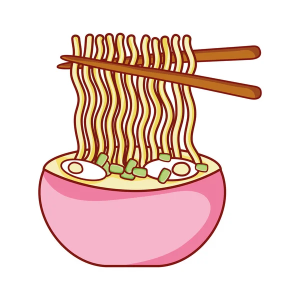 Noodles in sitcks soup food japanese menu cartoon isolated icon — Stock Vector