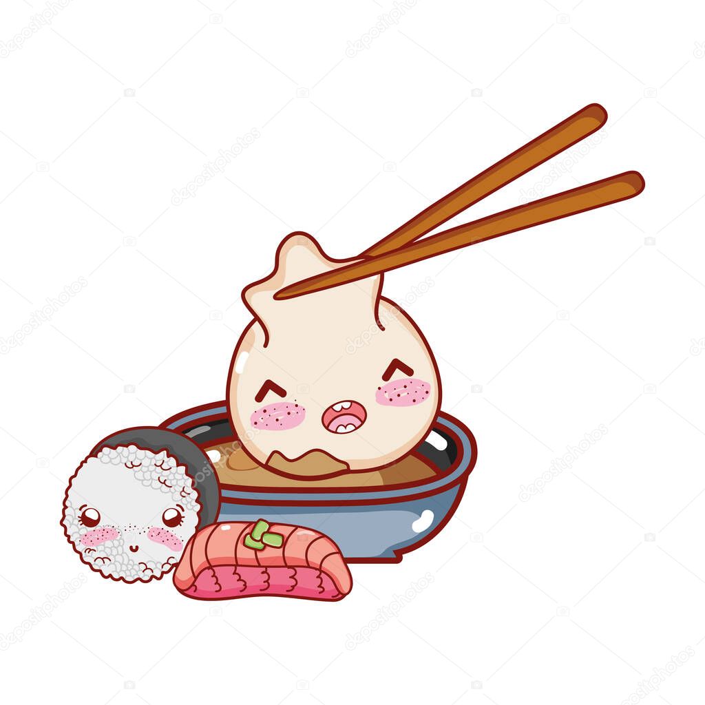 Comida Japonesa Arroz En Bowl Sushi Y Ramen Ilustración del Vector