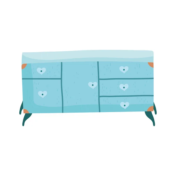 Çekmecelerin mavi sandığı mobilya dekorasyonu izole edilmiş simge — Stok Vektör